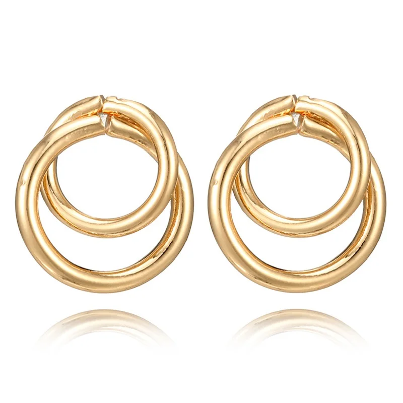 

Lady Gold Silver Superposition Of Two Circles Round Small V Pattern Refreshing Hoop Earrings Women Girl Jewelry Gifts 7C1325