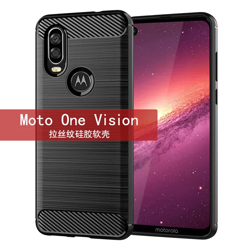 

For Moto One Vision Case Soft Carbon fiber Phone Case for Moto One Vision Cover Shockproof Bumper Full protection Silicone case