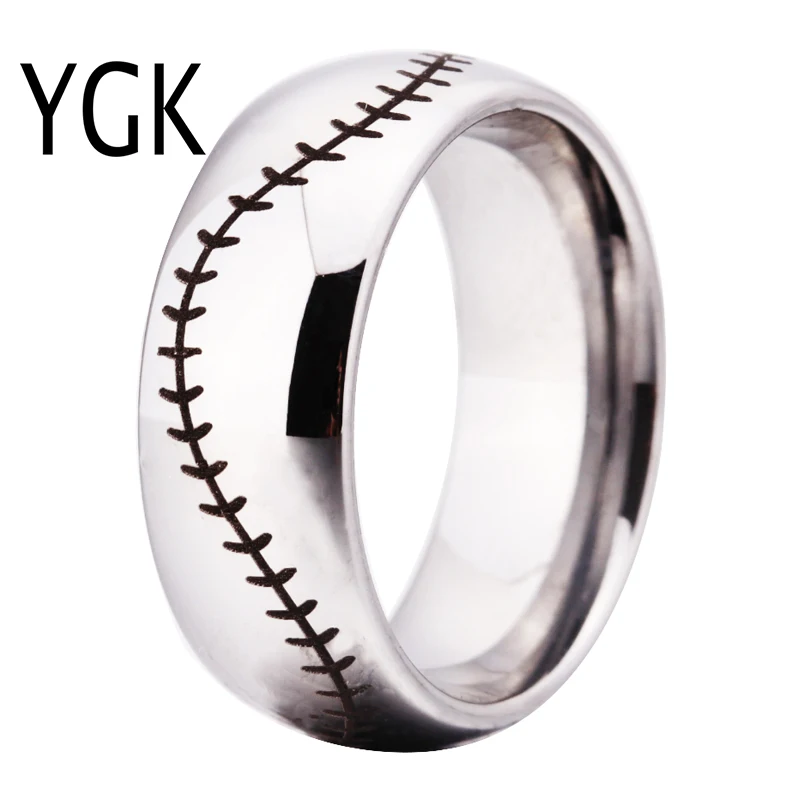 

YGK Brand 8MM Silver Dome Baseball Stitch Comfort Men's Fashion Tungsten Wedding Ring