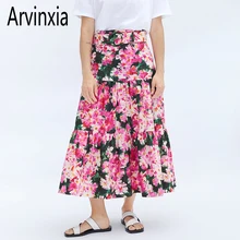Arvinxia/Сексуальная Женская юбка миди с цветочным принтом и оборками, Повседневная Уличная пляжная женская юбка, модные женские юбки с цветочным принтом