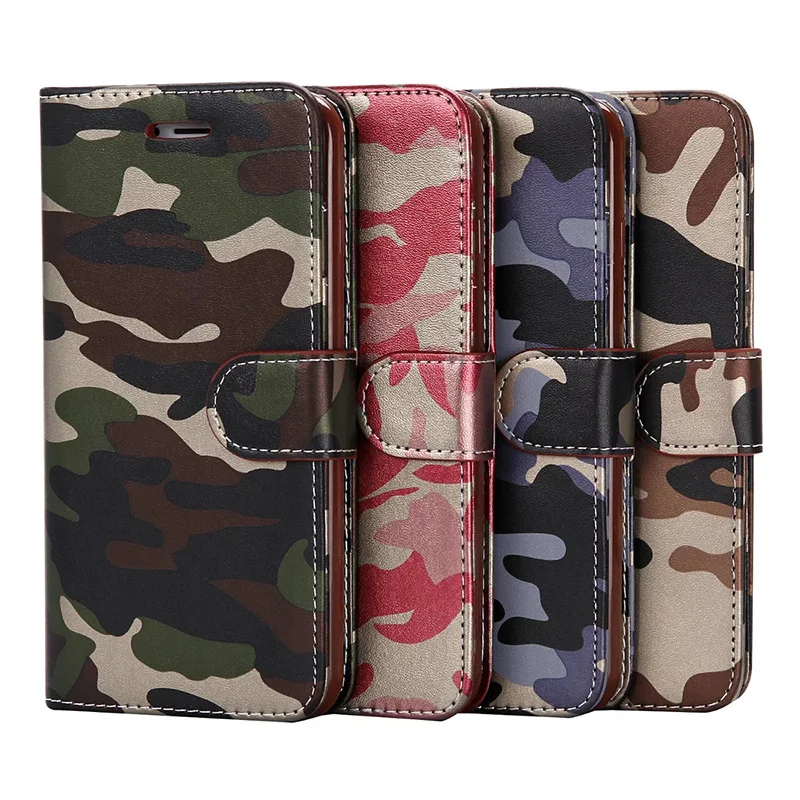 Army Camo Camouflage Armor Phone Case Wallet Leather Card Holder Stand