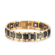 Для мужчин s браслет здоровья черный керамика био из магнетита Германия Браслеты ручной звено цепи Золото Цвет нержавеющи