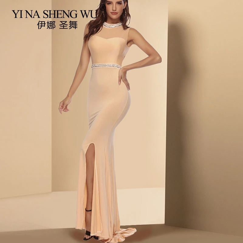 

Evening Robe Mermaid Long Simple Dress Formal Prom Party Dress Stitched Diamond Backless Sexy Evening Banquet Dress New Style