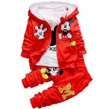 Комплект детской одежды для маленьких мальчиков и девочек, куртка с капюшоном и рисунком Красной мышки+ футболка+ штаны, детский спортивный костюм из 3 предметов для малышей