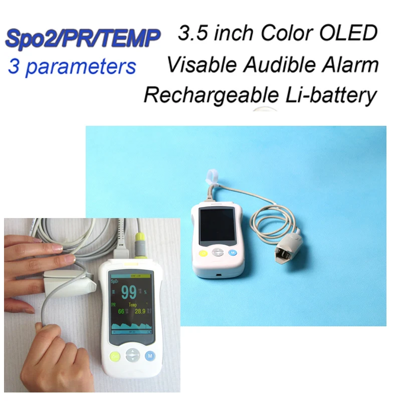 

CE ISO Handheld Pulse Oximeter with Temperature SPO2 Blood Oxygen Monitor with Rechargeable Battery