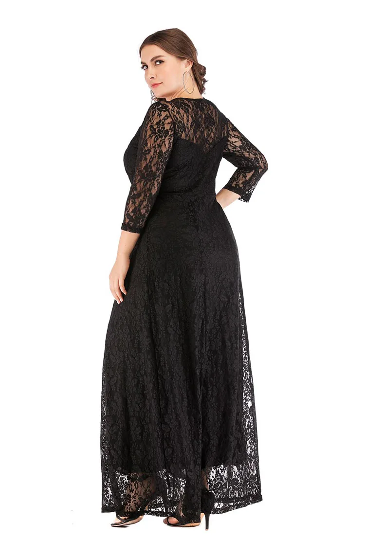 GIBSIE женское элегантное кружевное вечернее платье 6XL 5XL 4XL с круглым вырезом и рукавом 3/4, длинное платье макси размера плюс, женская одежда