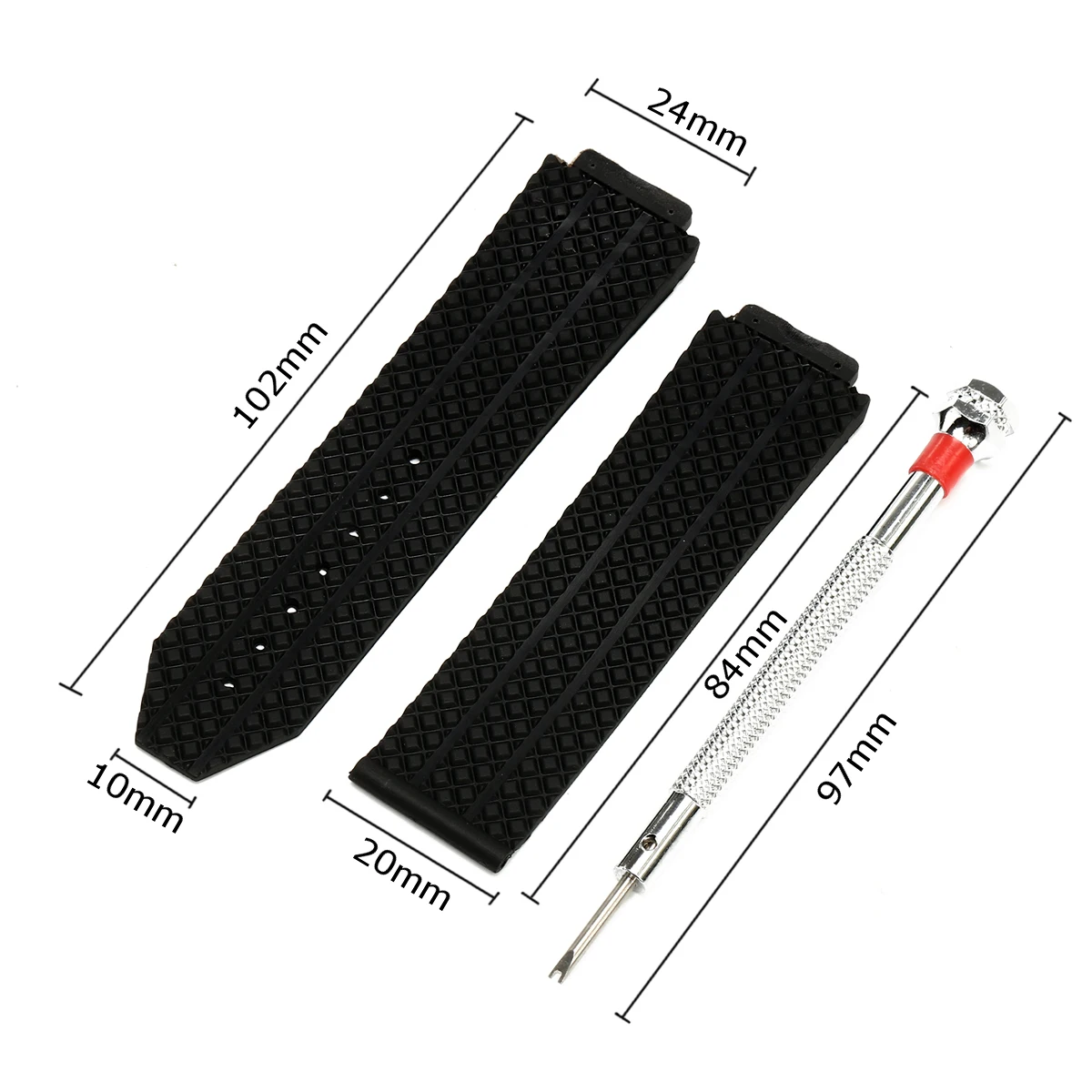 

24mm Silicone Rubber Watchband Waterproof Replacement Strap Wrist Bracelet With Screwdriver Without Buckle For Hublot/ Big/Bang
