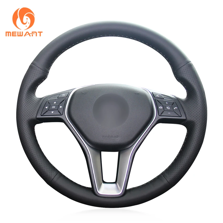 MEWANT Black Genuine Leather Car Steering Wheel Cover for Mercedes Benz A-Class 2013-2015 B-Class 2011-2014 CLA-Class 2013 2014 |
