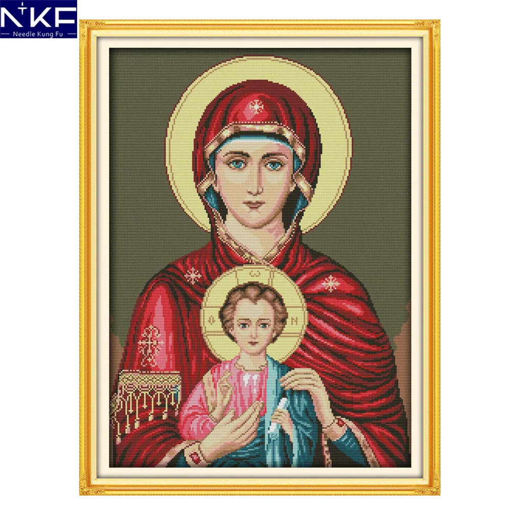 

NKF Madonna and child figure style counted cross stitch patterns religious needlepoint embroidery kit for home decoration