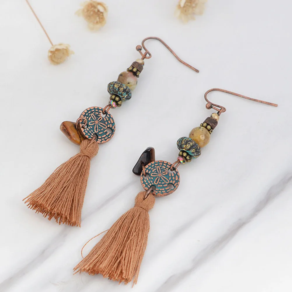 Bohemian Long Retro Tassel Earrings Luxury Fashion Dangle Drop Natural Metal Earrings For Women