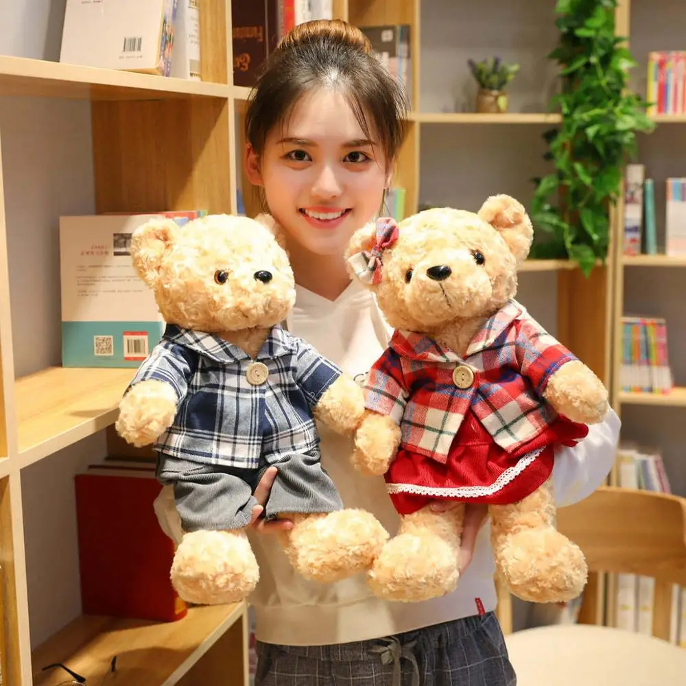 

1pc 45cm Lovely Couple Teddy Bear With Clothes Plush Toys Dolls Stuffed Toy Kids Children Girl Birthday Christmas Wedding Gift