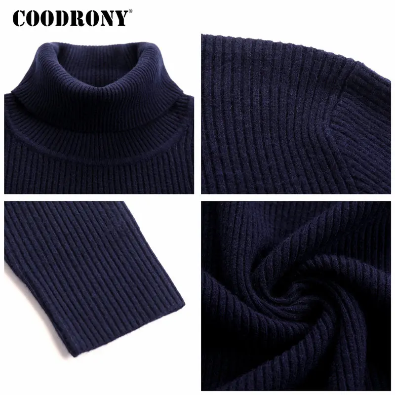 Мужской теплый свитер COODRONY черный плотный вязаный кашемировый шерстяной джемпер