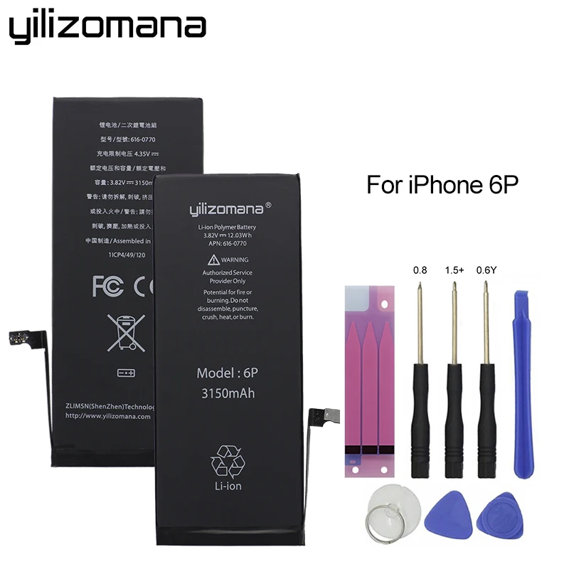 

Original YILIZOMANA Phone Battery High Capacity 3150mAh For Apple iPhone 6P 6Plus Replacement Lithium Polymer Batteries + Tools