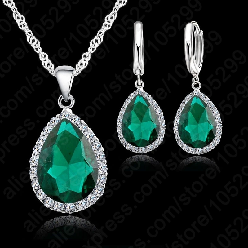 Комплект из колье и серёг серебра 925 пробы с кристаллами|crystal necklace wedding|jewelry setsquality