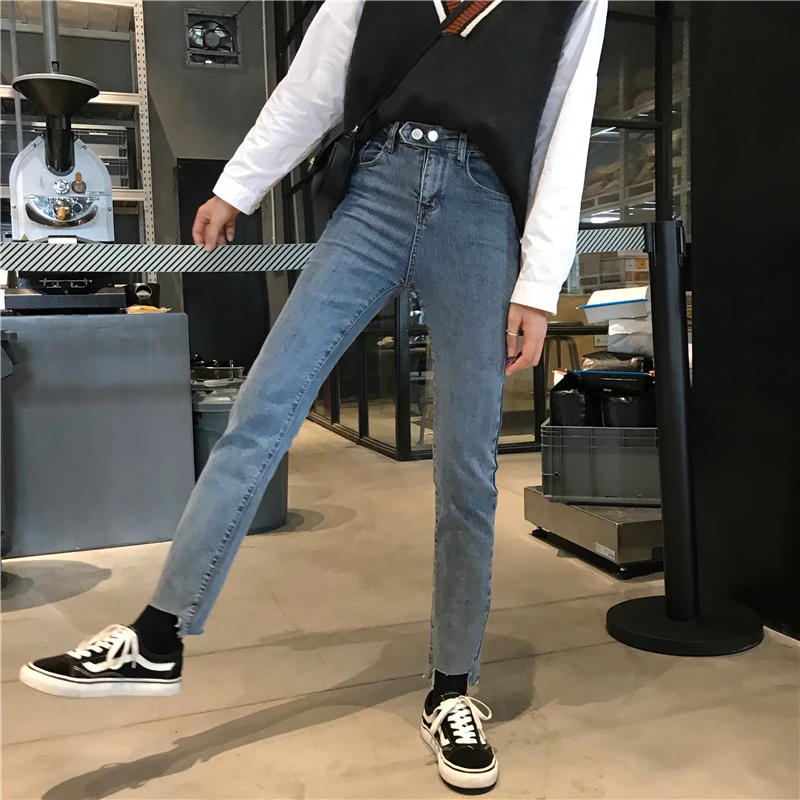 Женские джинсы с высокой талией, эластичные, рваные, для отдыха, полная длина, женские, s, элегантные, расклешенные джинсы, корейский стиль, подходят ко всему, простые, трендовые, повседневные