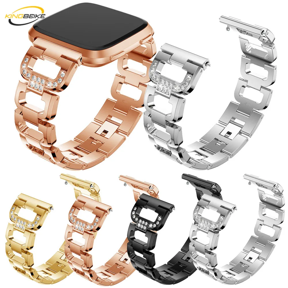 KINGBEIKE 4 цвета из нержавеющей стали ремешки для часов Fitbit Versa Bling часы со стразами