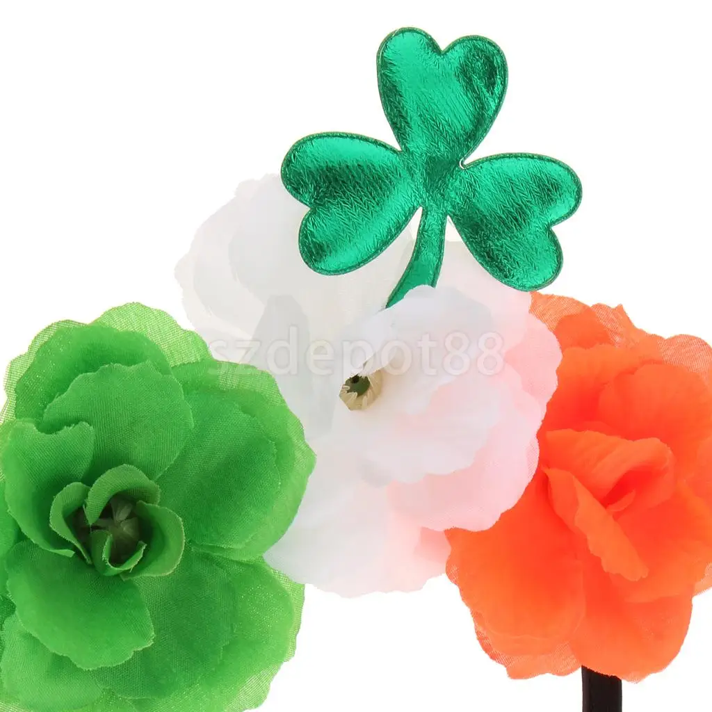 Green Shamrock Leaf Flowers Headband Saint Patrick Day Party Parade Dress Up