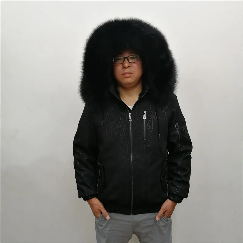 

2019 Men's Real Mink Fur Coat Parkas Natural Fox Fur Collar Genuine Fur Jacket Hooded Winter Thick Warm Outwear Short Style