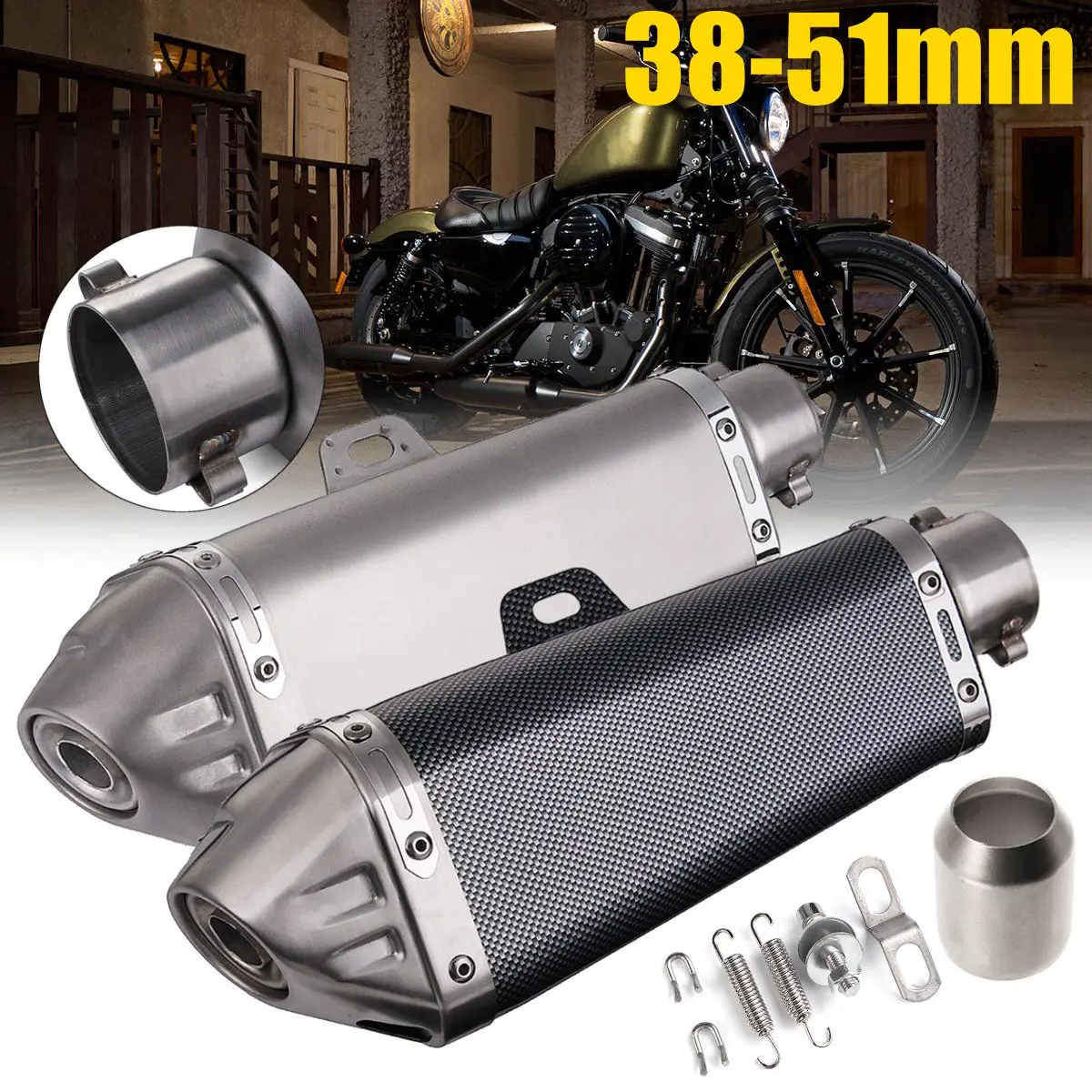 

Motorcycle Modified Scooter ATV Exhaust Muffler Pipe Stainless Steel Titanium/Carbon Fiber 38-51mm Universal