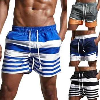 

Men Beach Swimwear Stripe Swimming Pants For Men Polyester Casual Splice Beach Work Casual Men Short Trouser Shorts W0325