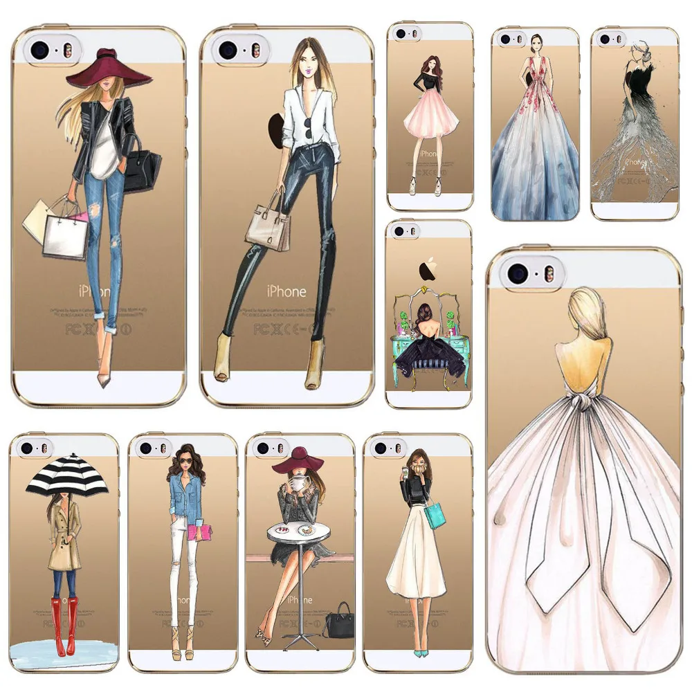 Modern Fashion Shopping Girls Patterns Soft TPU Back Cases Cover For Apple iphone 4 4s 5 5s SE 5C 6 6s 6 plus Phone Cases fundas
