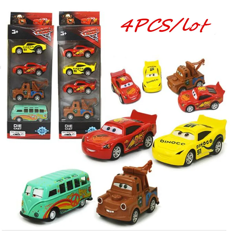 

4pcs/lot Disney Pixar Cars 3 Lightning McQueen Mater Jackson Storm Ramirez 1:64 Diecast Metal Alloy Model Kids Toy Car for Gift