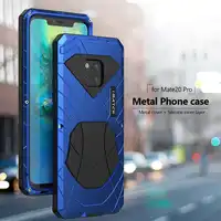 For Huawei Mate 20 Pro Phone Case Hard Aluminum Metal Tempered Glass Screen Protector Full Cover Heavy Duty Protection Silicon