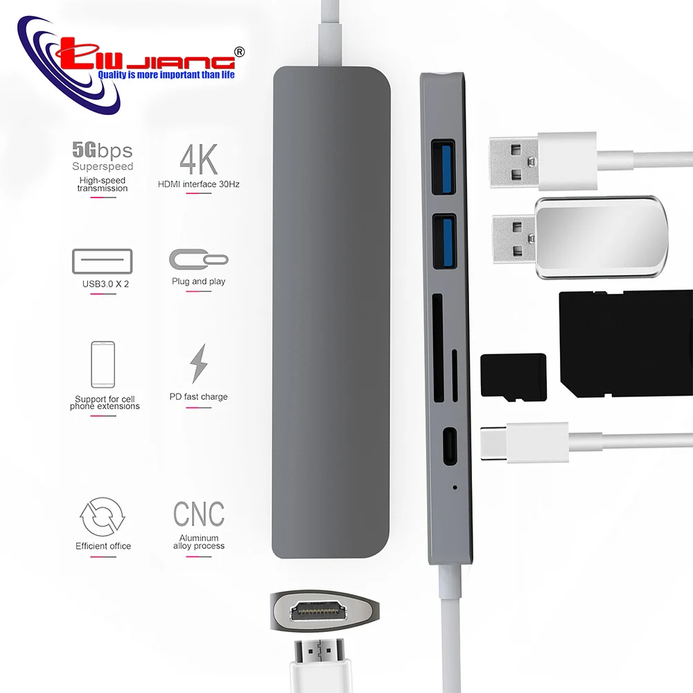 

USB Type C HUB Thunderbolt 3 Adapter USB-C HDMI 4K PD USB 3.0 Micro SD TF Card for MacBook Pro Samsung S9 Huawei Mate 20 P20