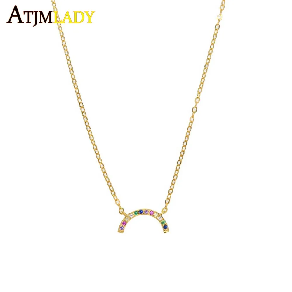 

gold filled colorful cz rainbow necklace for lady women 925 sterling silver cz curve minimal hot fashion delicate dainty jewelry