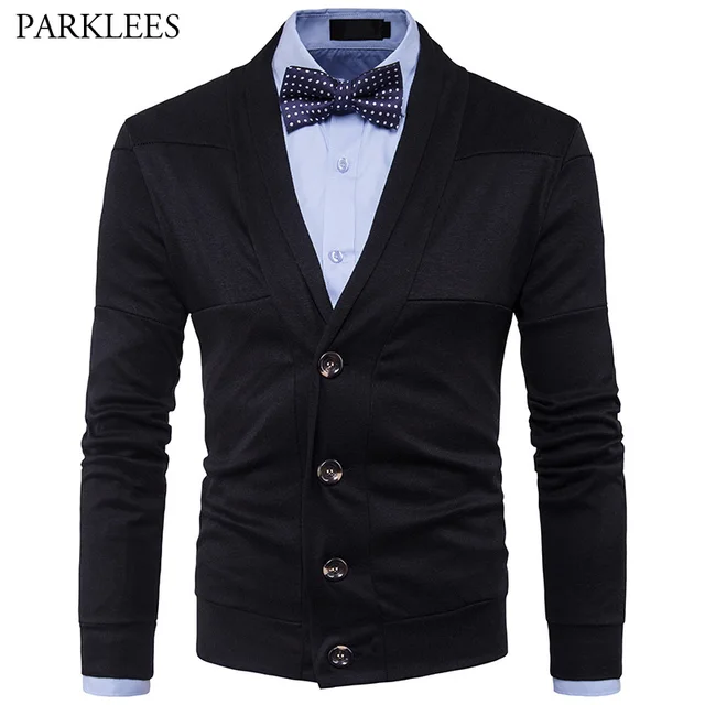 Black Sweater Men 2017 Brand New Casual Mens Sweaters V neck Knitted Cardigan Slim Fit Button