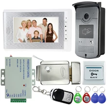 Hot Sale! 7 inch Video Door Phone Intercom Doorbell System Kit Set With Electric Lock+1 RFID Access IR Camera+12V Power Supply