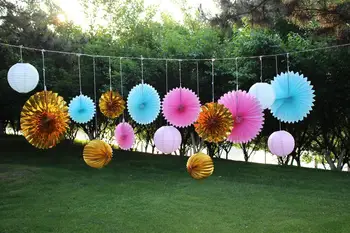 

Set of 15 Pink Blue gold Gender Reveal Party Decorations Pink Blue Paper Fan/ Poms Paper Lantern Baby Shower Decorations