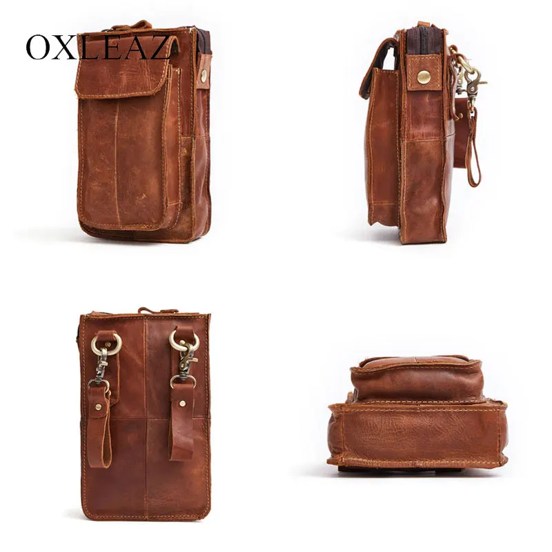 Oxleaz الذكور صغير الخصر حزمة خمر مجنون الحصان الجلود محفظة حزام حقيبة المرأة عارضة السفر الخصر الحقيبة الهاتف حقيبة المال للرجال