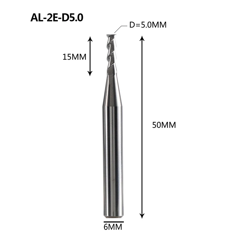 Инструмент с ЧПУ AL-2E AL-2EL твердосплавная Концевая мельница 2 Флейта концевая мельница квадратная головка Фрезерный резак с ЧПУ режущие инструменты Алюминиевый резак - Длина режущей кромки: AL-2E-D5.0