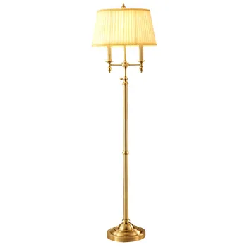 

American style REAL BRASS Floor lamps European-style cloth art foyer bedroom standing lamp simple luxury gold LED E27 lighting