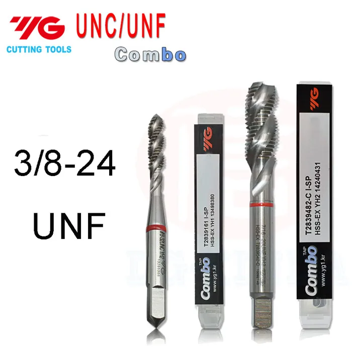 YG-COMBO T2839 1/2 1/4 3/4 3/8 5/8 5/16 5 6 7/8 13 20 16 24 28 UNF UNC Спираль Флейта Tap режущие инструменты краны - Цвет: 3 8-24 UNF