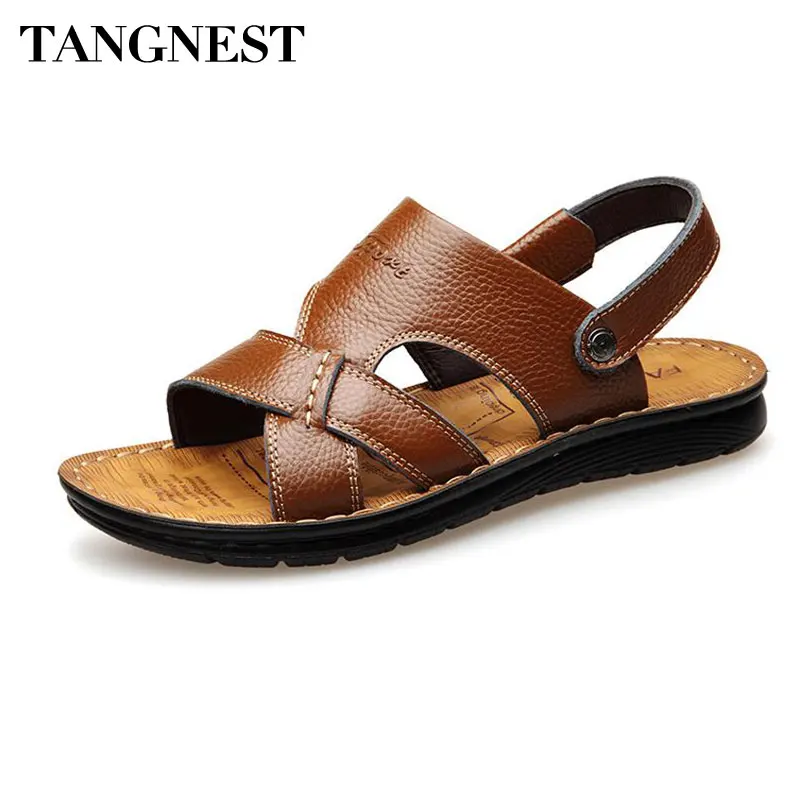 Tangnest NEW 2018 Men's Gladiator Sandals Classic Split Leather Slip-on Sandals Men Casual Beach Slippers Men Summer Shoes Tangnest NEW 2018 Men's Gladiator Sandals Classic Split Leather Slip-on Sandals Men Casual Beach Slippers Men Summer Shoes