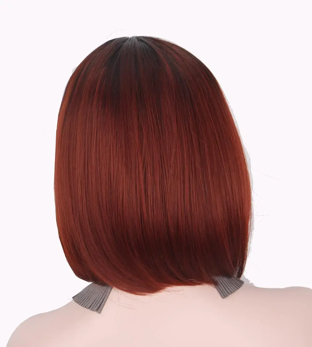 Омбре волосы вино красные синтетические парики для женщин черный/белый пластик короткий парик-Боб без челки часть прямые парики для косплея-anxin
