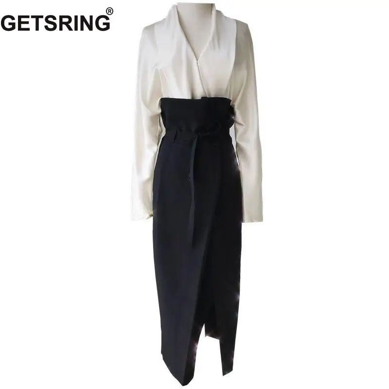 

GETSRING Women Skirt High Waist Asymmetry Split Long Skirt Lace Up Black Skirt Woman All Match Solid Irregular Skirt 2019 Spring
