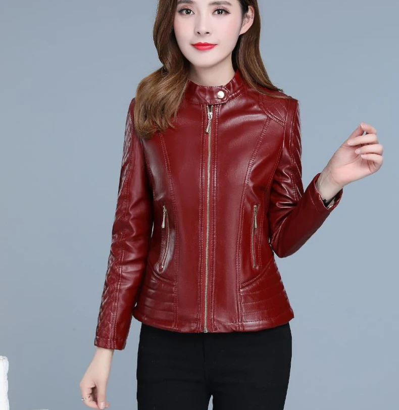 Искусственная кожа пальто для женщин Осень корейский короткий тонкий XL-6XL размера плюс черный желтый с длинным рукавом Мода рыбий хвост клетчатая куртка JD310
