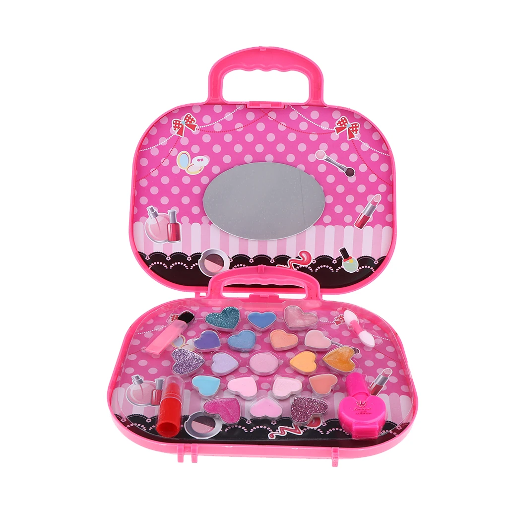 Kids Cosmetic Toys Beauty Set Suitcase for Girls with Lipstick, Eye Shadow, Blusher, Nail Polish, Mirror etc.
