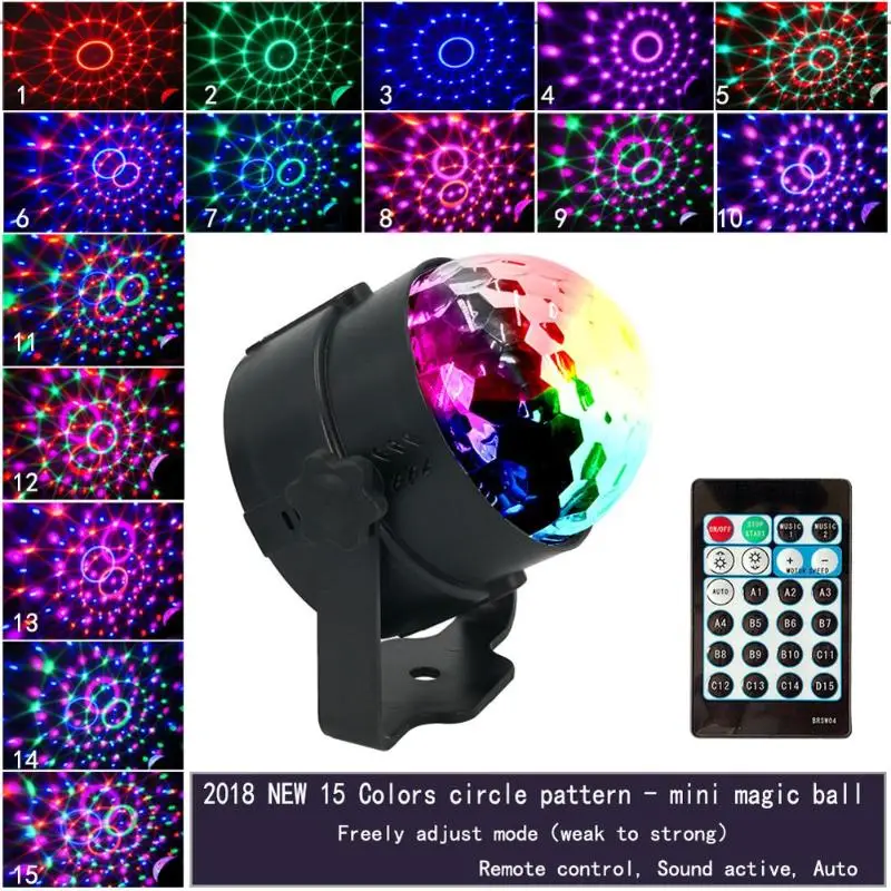 

Stage Light Remote Control 15 Colors RGB 4W Small Crystal Magic Ball LED Stage Strobe Light Laser DJ Projection Lamp