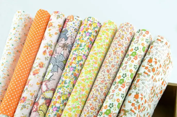 Booksew 50x50CM 9 Pieces "Fresh Yellow Floral" Cotton Fabric Fat Quarters Quilting Scrapbooking Patchwork Fabric Tilda cloth