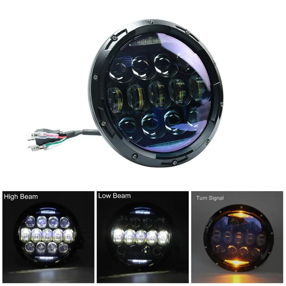 

1PC 7Inch 130W Round LED Headlight Blue Projector Lens with Hi-Lo Beam White DRL Amber Turn Signal for Jeep Wrangler