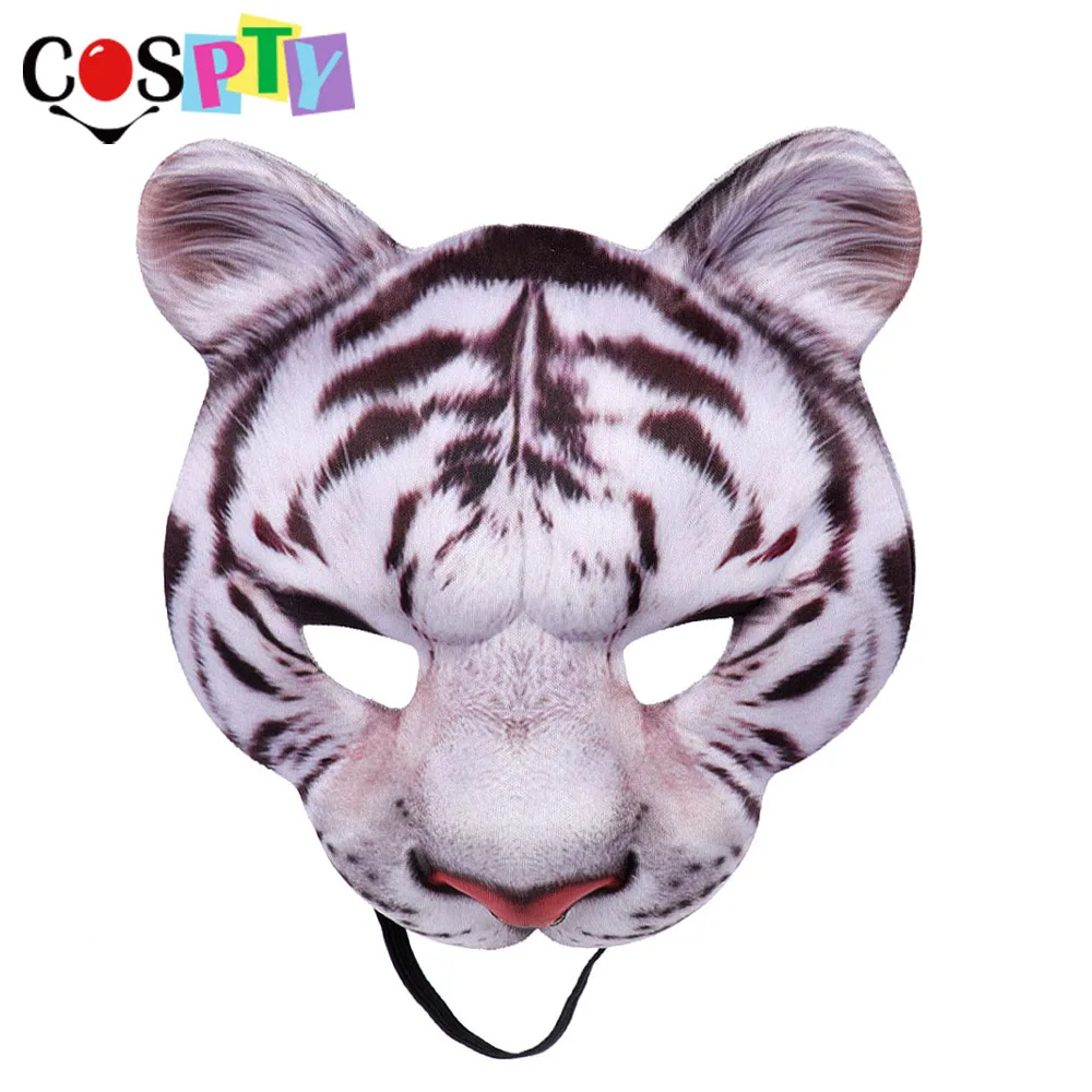 Cospty Karneval Party Mann und Frauen Halbe Gesicht Realistische Tier Cosplay Kostüm Tiger Maske