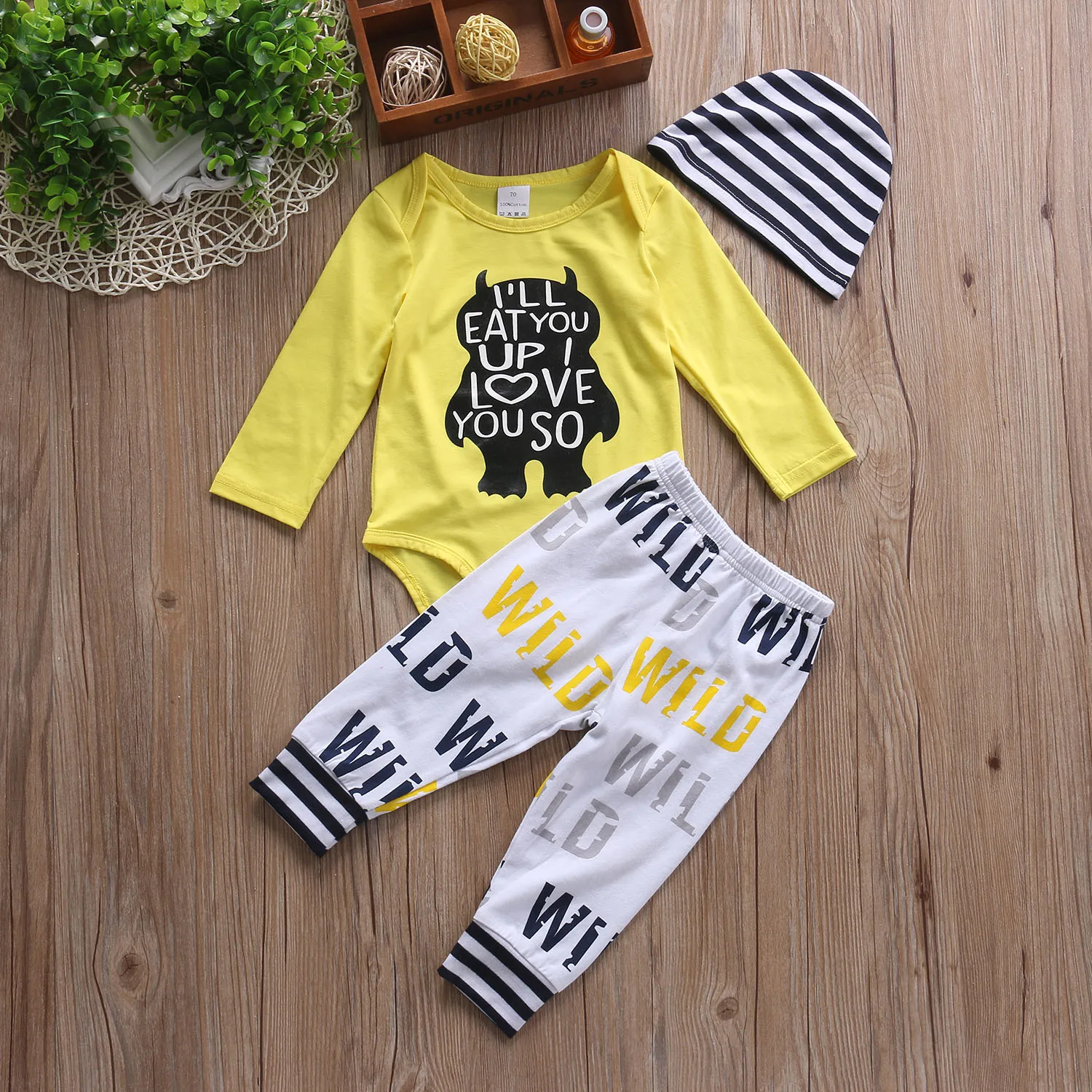 Newborn Infant Baby Boys Clothes Set Playsuit Yellow Long Sleeve