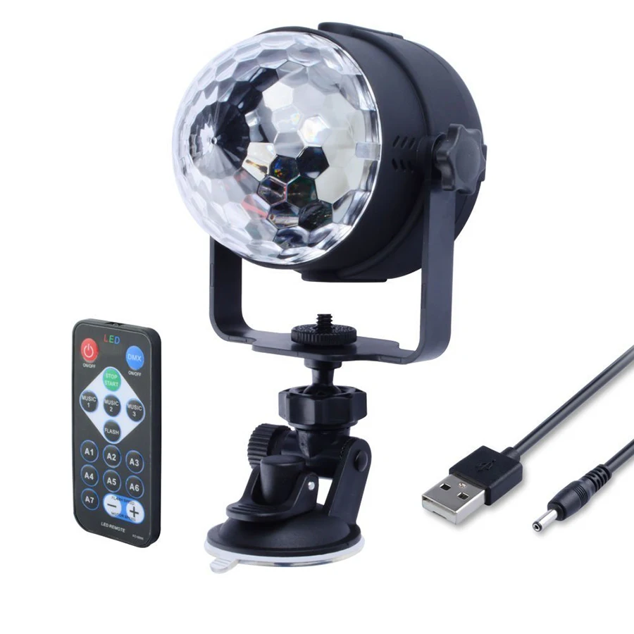 

3W RGB LED Magic Stage Lights Mini Colorful Rotating Ball Party Light USB 5V Sucker Fix Lights with IR Remote Control