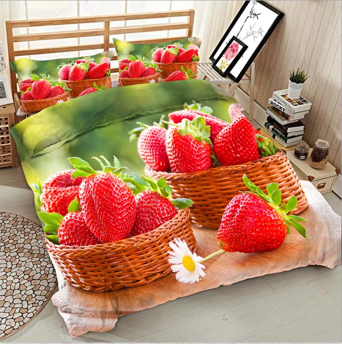 

Bright red strawberry in basket 3d effect photo bed linen can be customized photo pattern