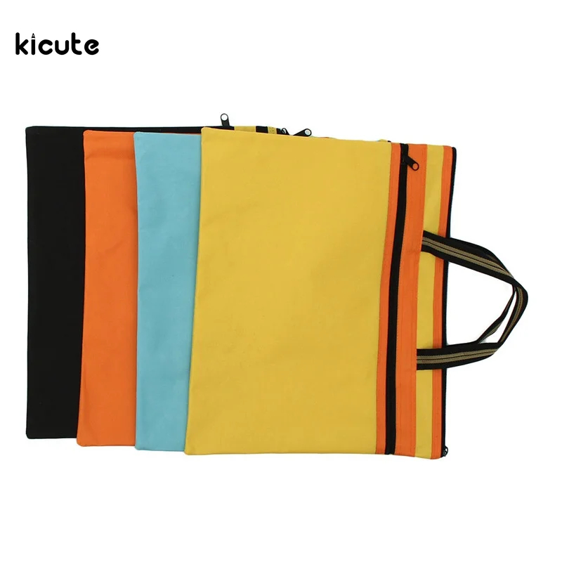

New Handbag A4 Waterproof Briefcase Bag Double Layer Canvas Zipper Bag File Document Filing Folder Bag for Office Man Woman