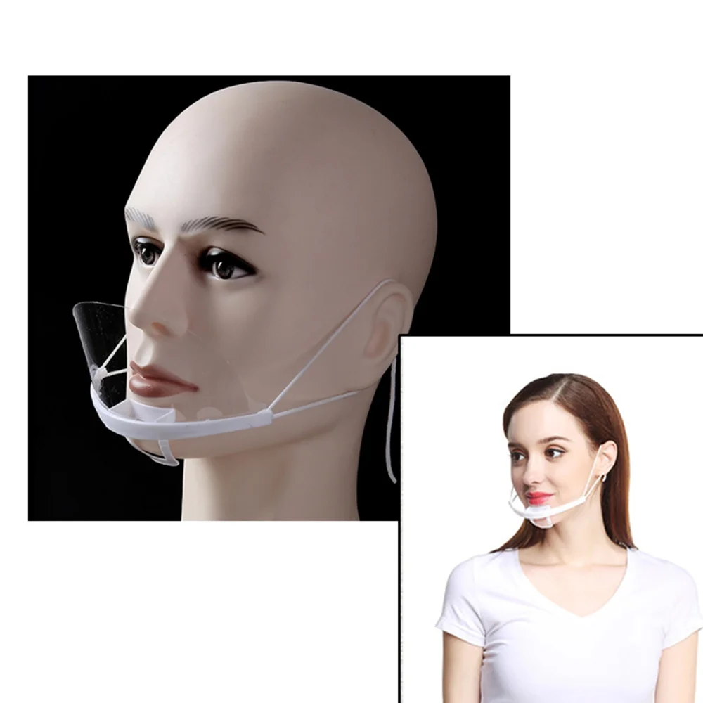 

50Pcs Transparent Mask Food and Beverage Service Hotel Chef Anti Fog Plastic Smile Anti Fog Kitchen Sanitary Masks Report